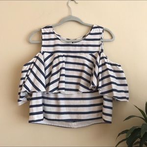 Navy Striped Blouse(two piece set)